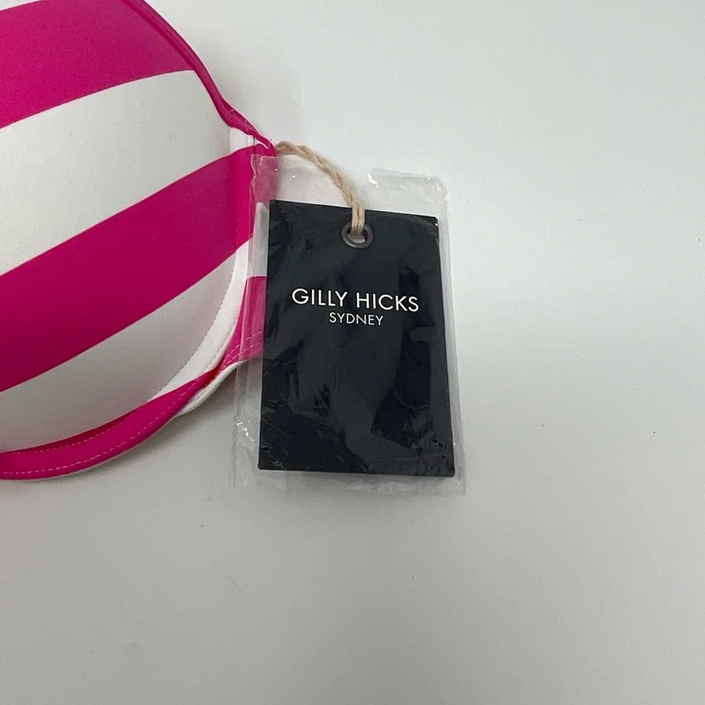Billy Hicks Push Em Up pink White Stripe Bikini Top Size Large NWT G16